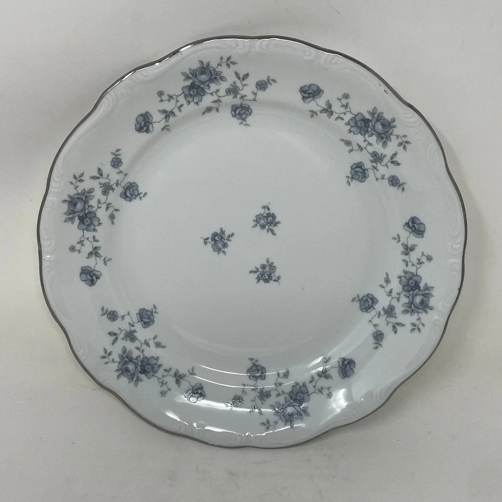 Johann Haviland Blue Garland Salad Plate Bavaria Germany Platinum Trim 7.5